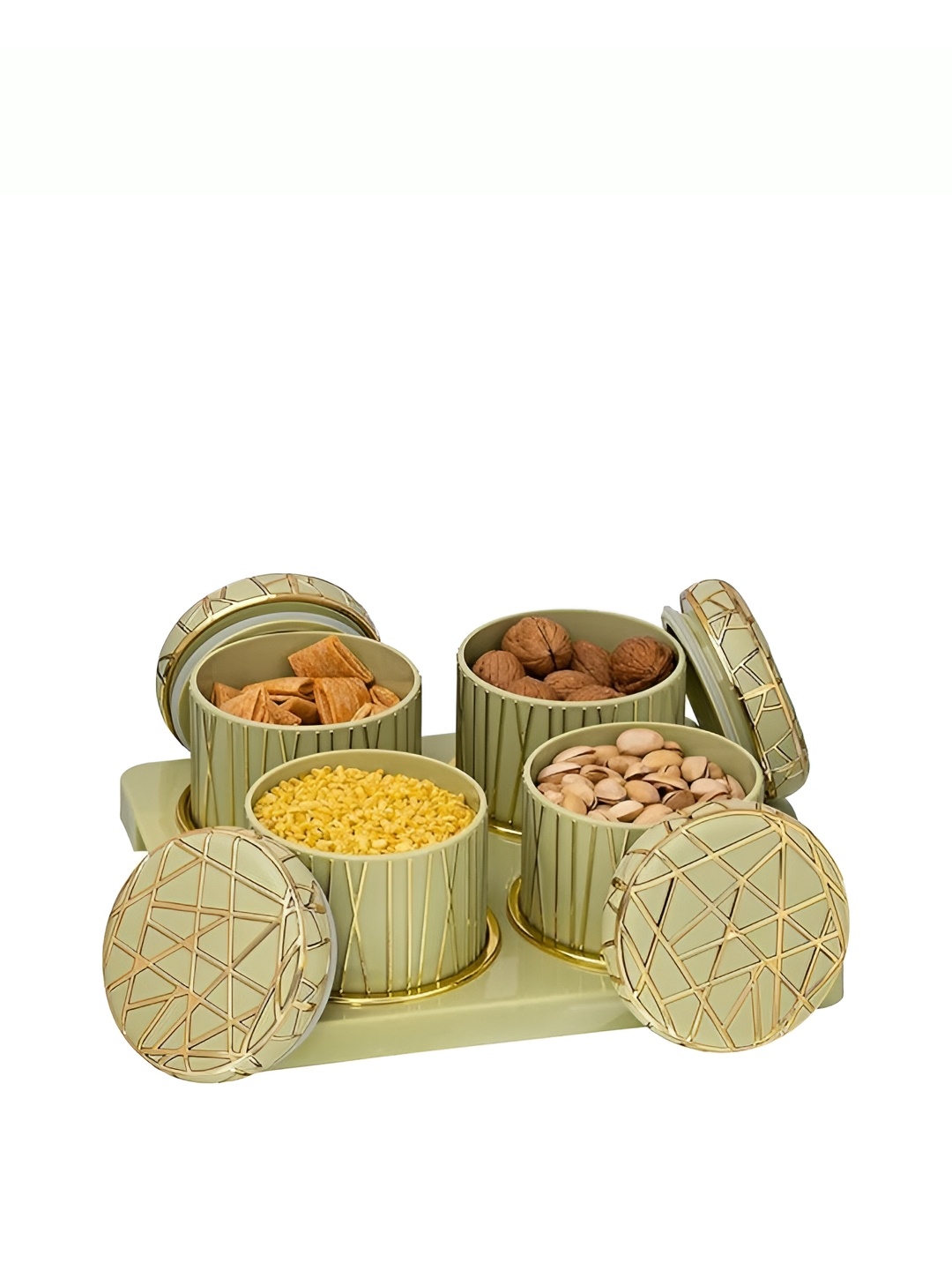 

SELVEL Green & Gold Toned 4 Pieces Food Containers