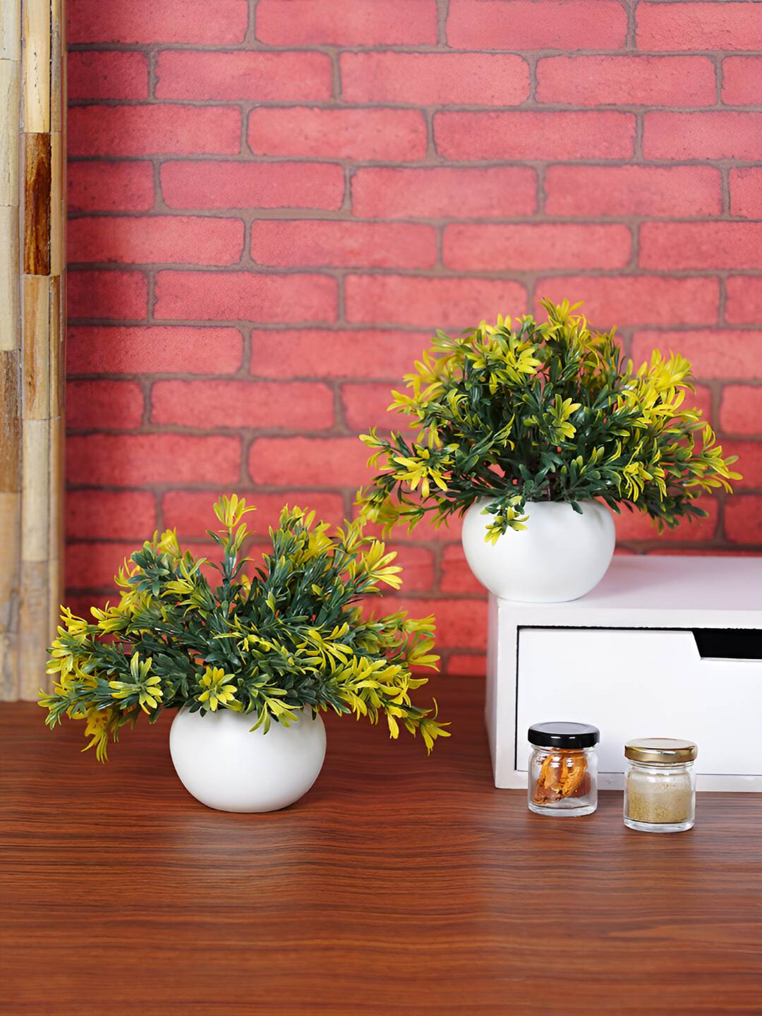 

Dekorly Green & Yellow 2 Pcs Eucalyptus Artificial Plant With Pot