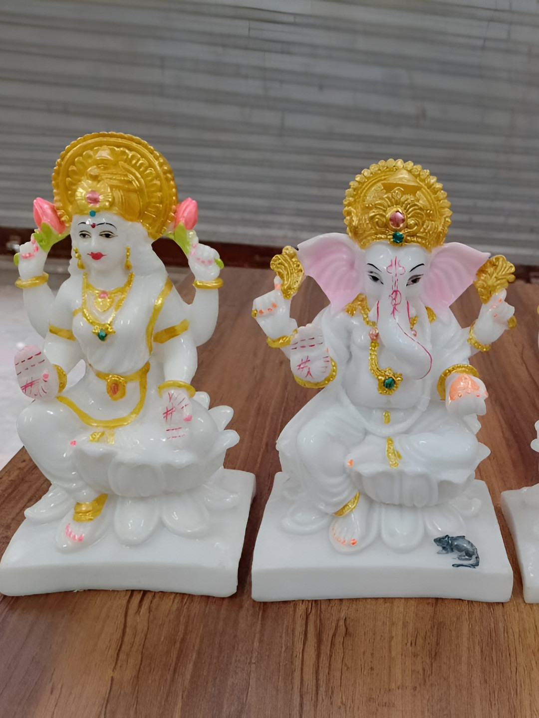 

VAMIKA HANDICRAFTS White & Gold Toned 2 Pcs Lord Ganesha & Lakshmi Idol Showpieces