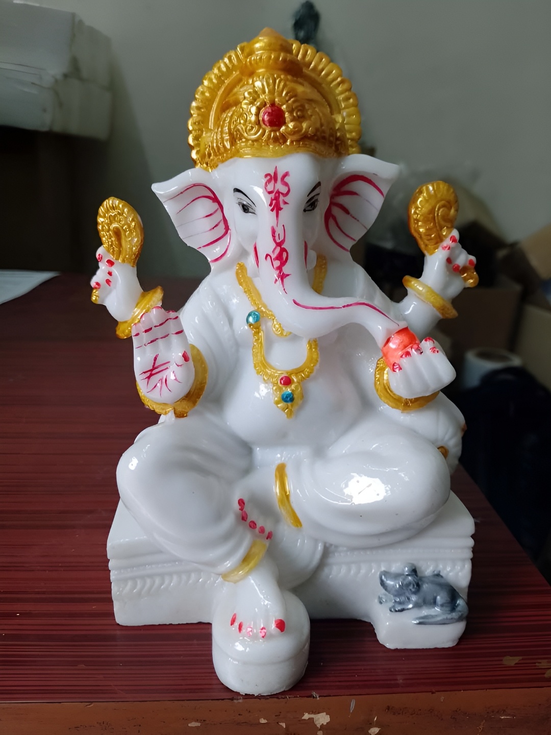 

VAMIKA HANDICRAFTS White & Yellow Marble Ganesh Medium Idol Showpiece