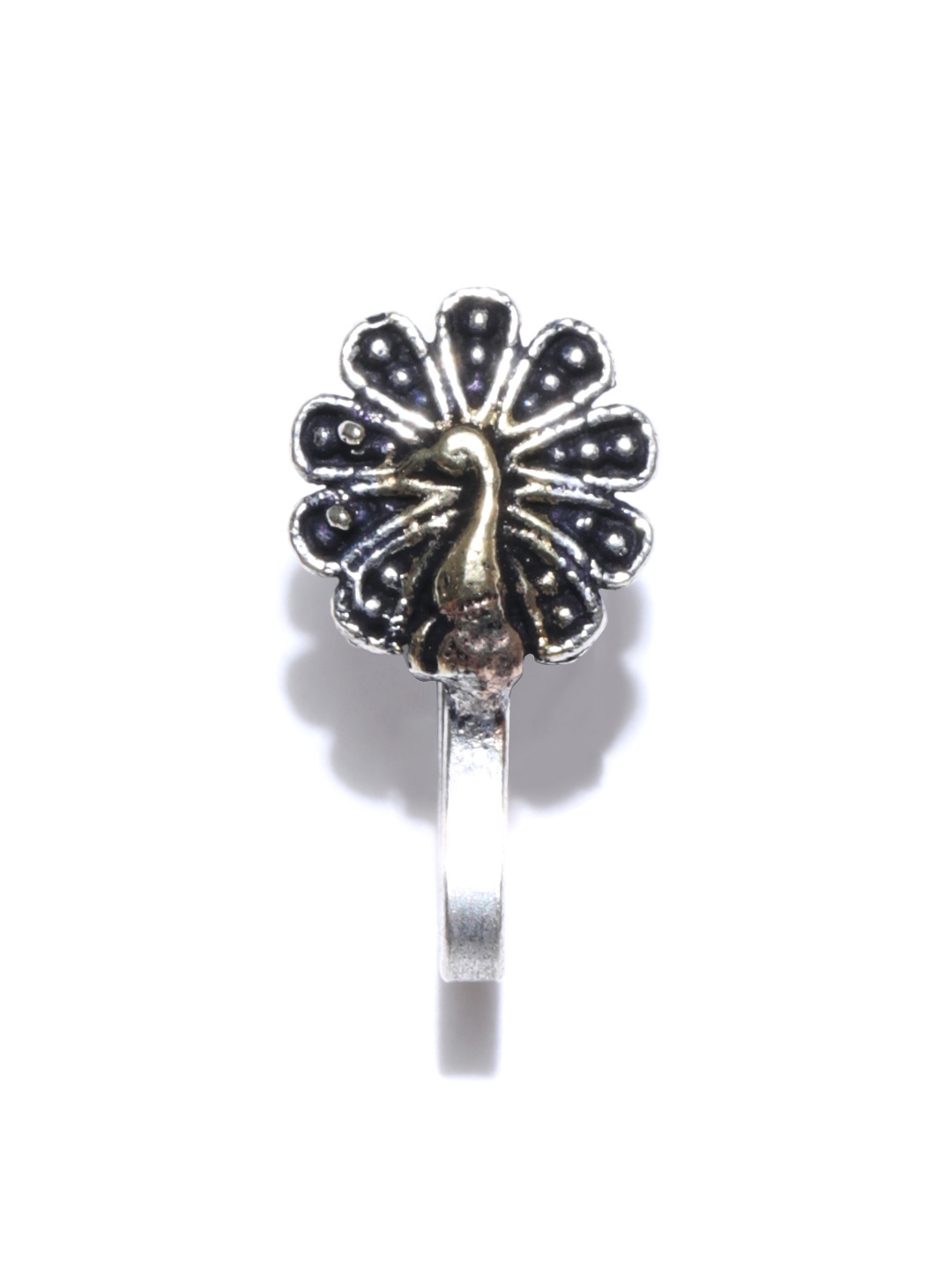 

Infuzze Oxidised Silver & Gold-Toned Peacock-Shaped Nosepin