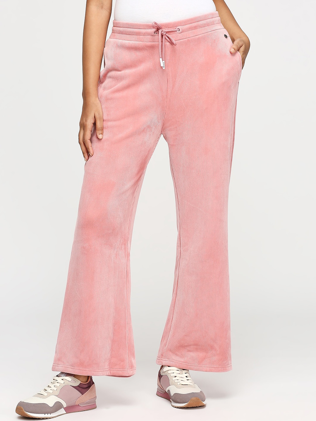 

Pepe Jeans Women Striped Comfort Flared High-Rise Bootcut Trousers, Pink