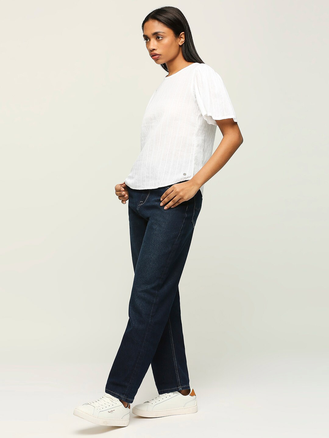 

Pepe Jeans Vertical Striped Flared Sleeves Cotton Top, White