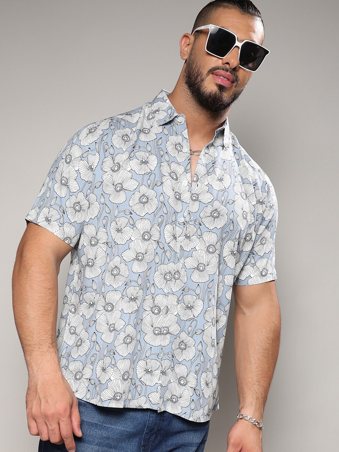 

Instafab Plus Floral Printed Classic Printed Casual Shirt, Blue