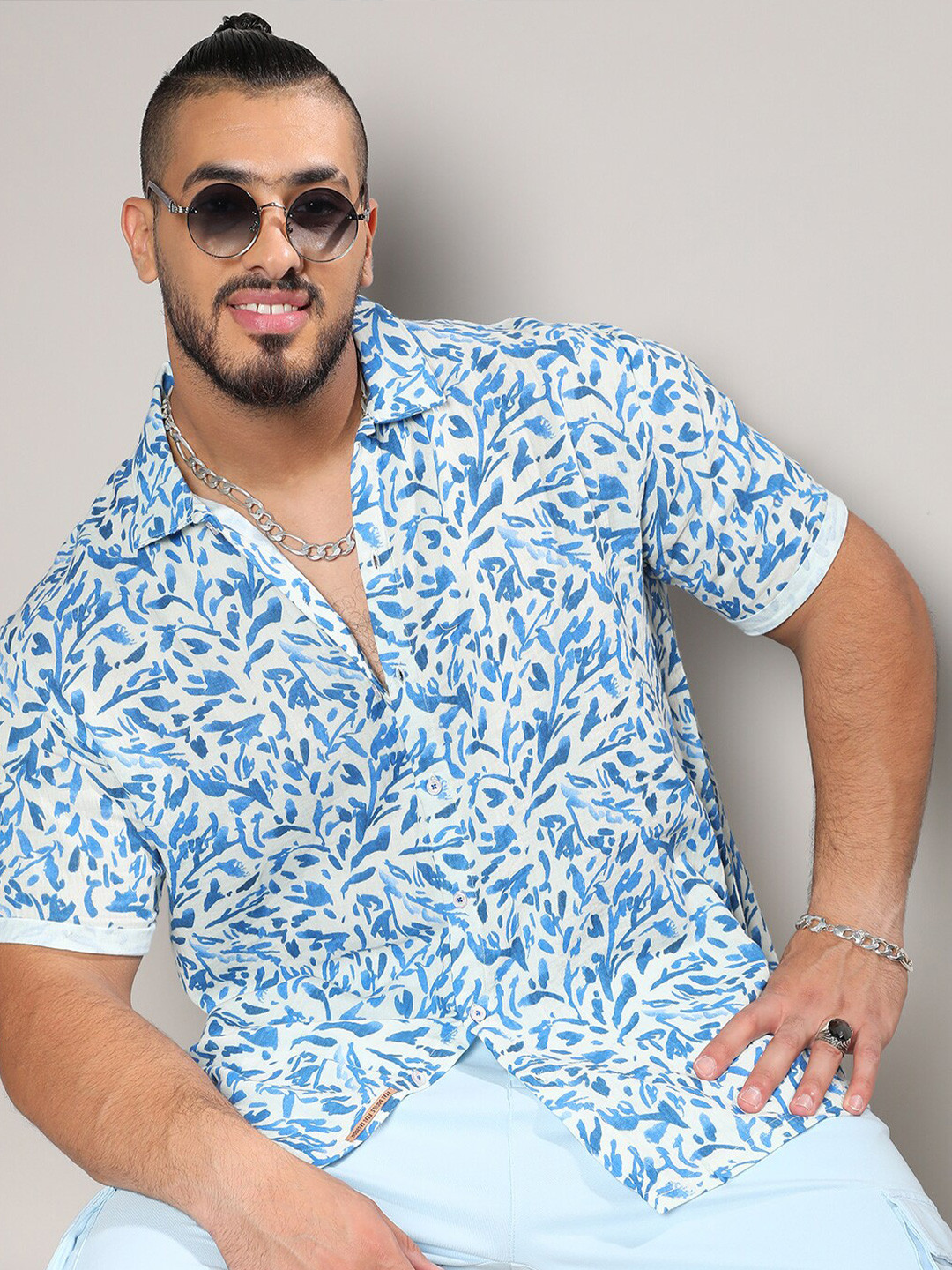 

Instafab Plus Classic Abstarct Printed Cotton Casual Shirt, Blue