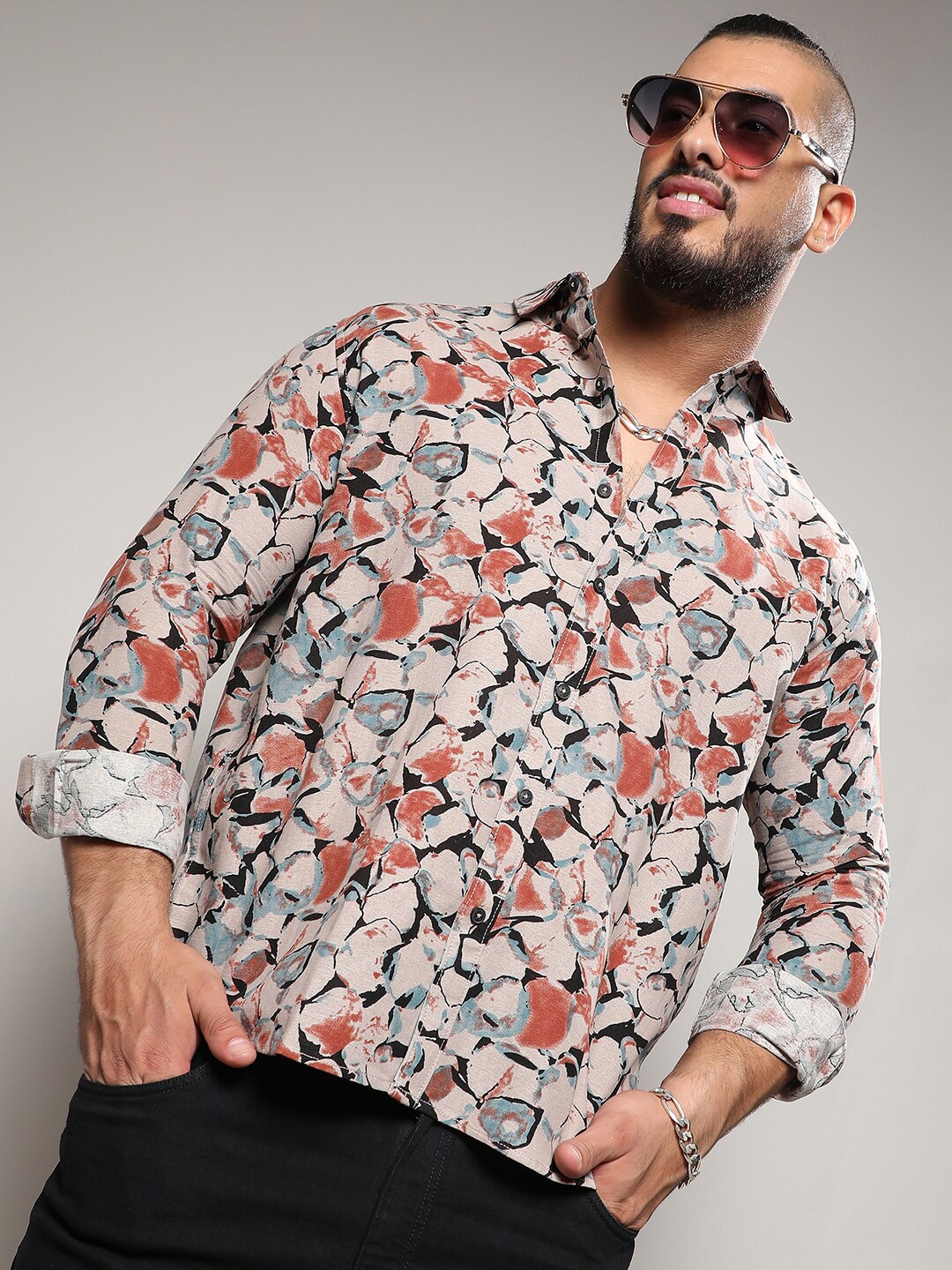 

Instafab Plus Classic Abstract Printed Casual Shirt, Beige