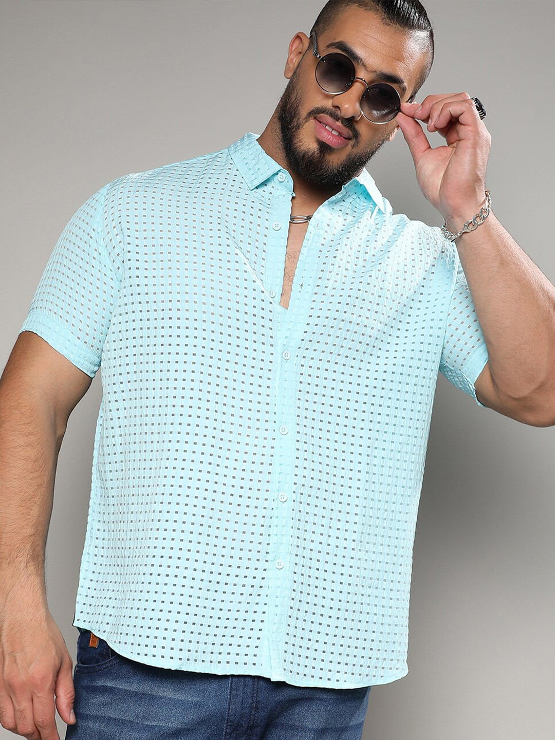 

Instafab Plus Micro Checks Classic Casual Shirt, Blue