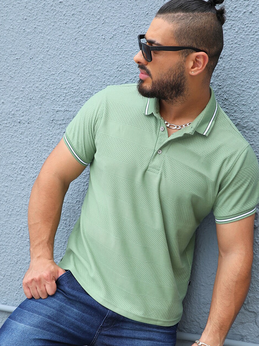 

Instafab Plus Polo Collar Cotton Knitted T-shirt, Olive