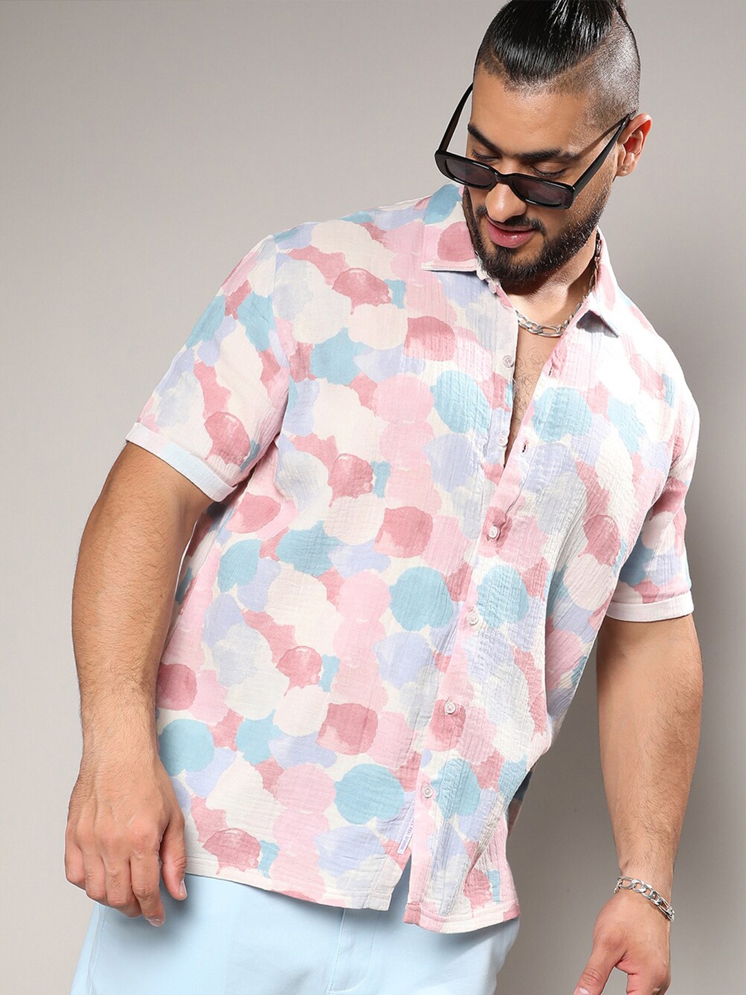 

Instafab Plus Classic Abstract Printed Cotton Casual Shirt, Pink