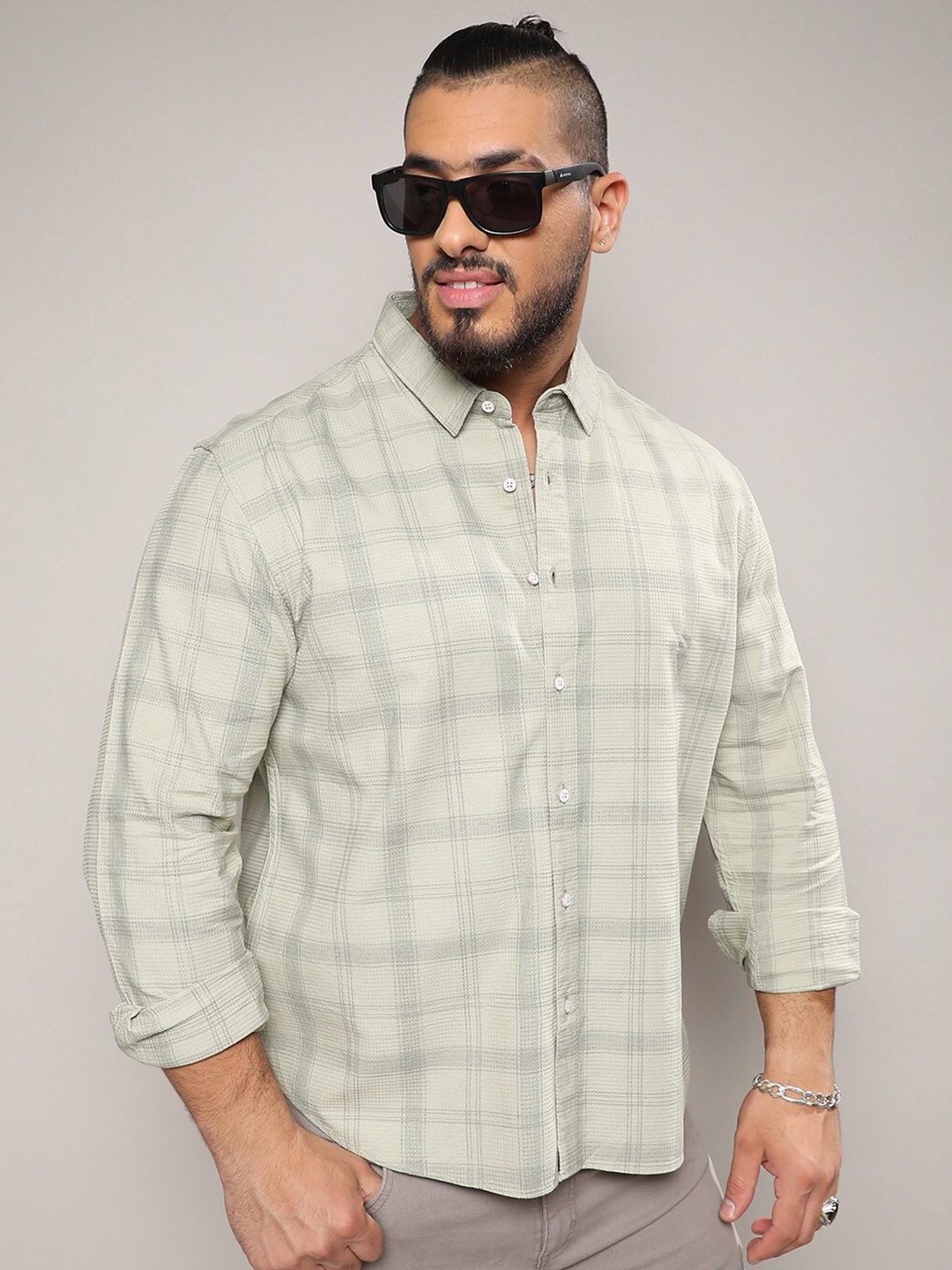 

Instafab Plus Classic Tartan Checked Cotton Casual Shirt, Sea green