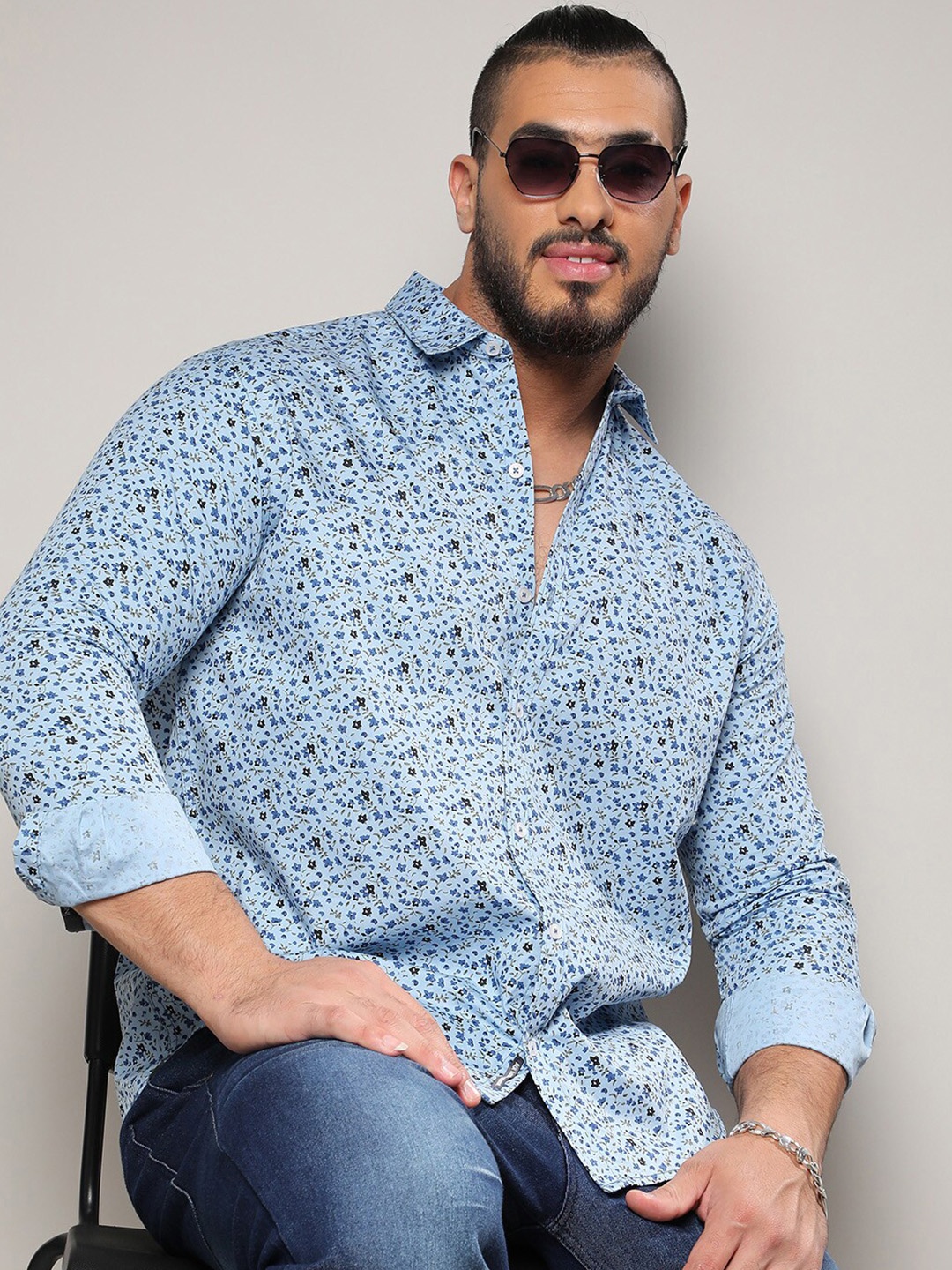 

Instafab Plus Classic Floral Printed Casual Shirt, Blue