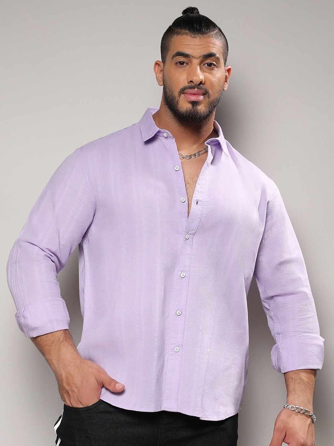 

Instafab Plus Classic Striped Cotton Casual Shirt, Lavender