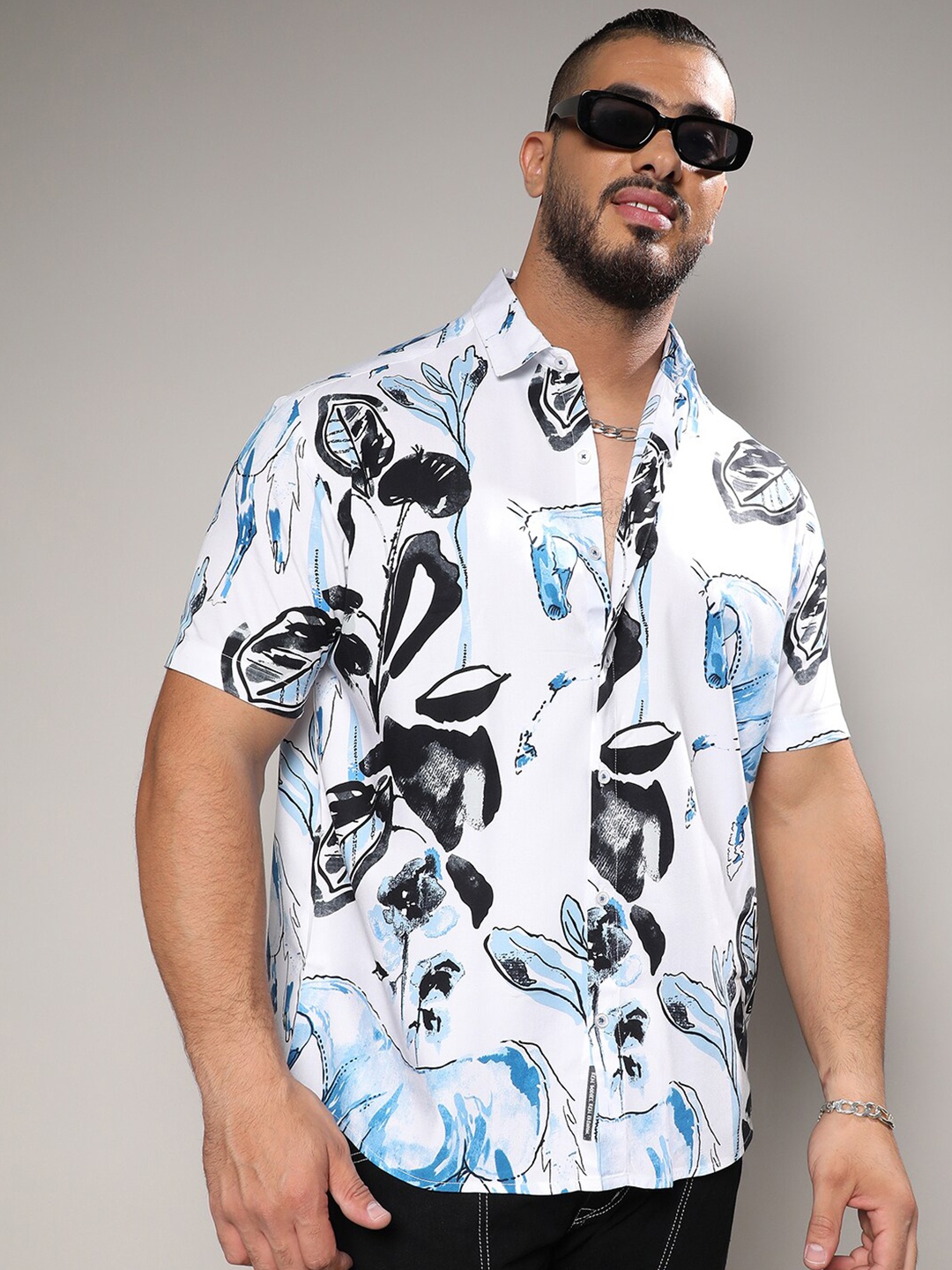 

Instafab Plus Size Classic Printed Casual Shirt, White