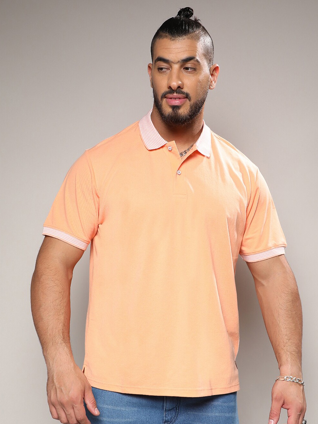 

Instafab Plus Polo Collar Cotton Knitted T-shirt, Peach