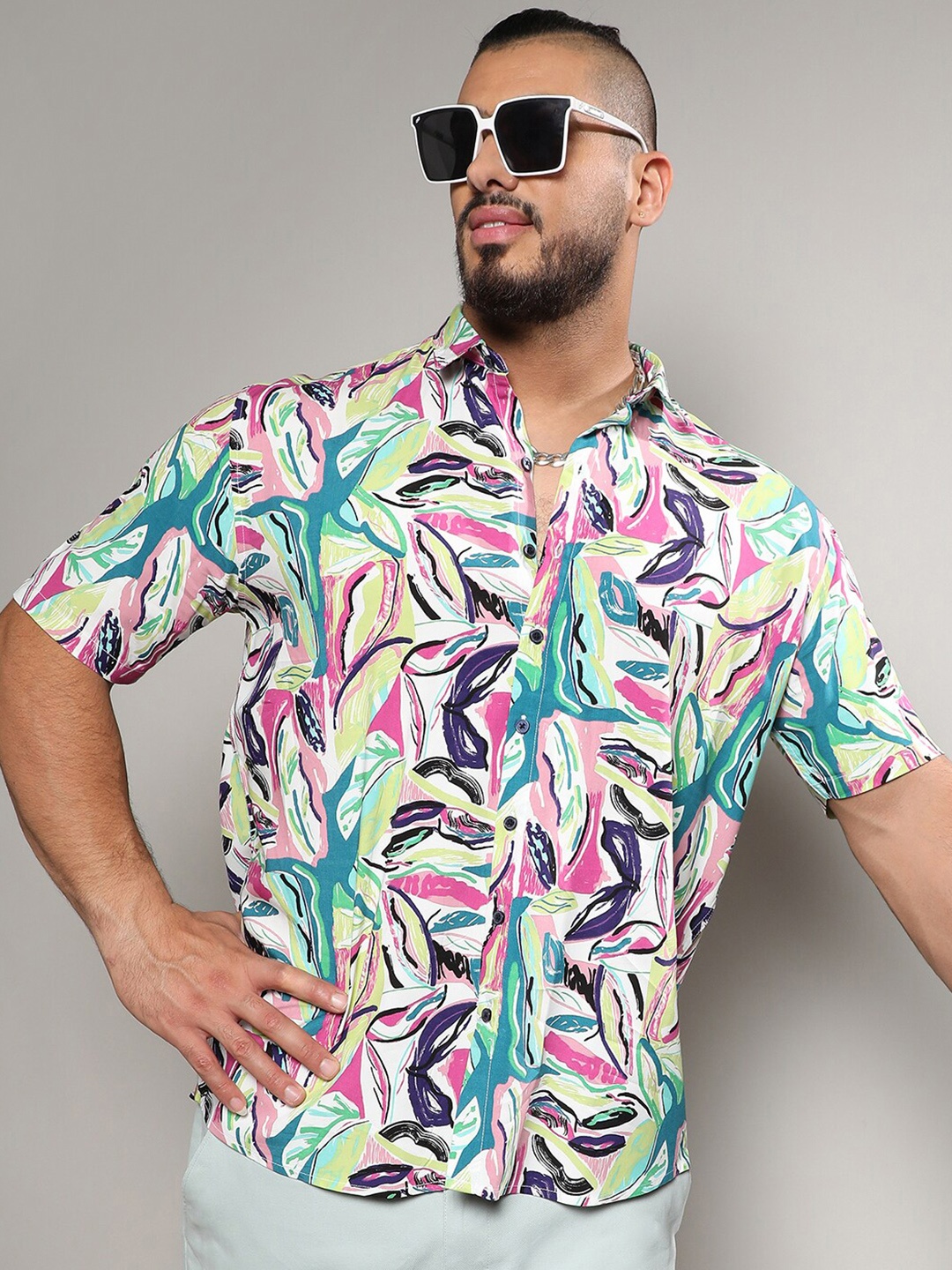

Instafab Plus Size Classic Printed Casual Shirt, Pink