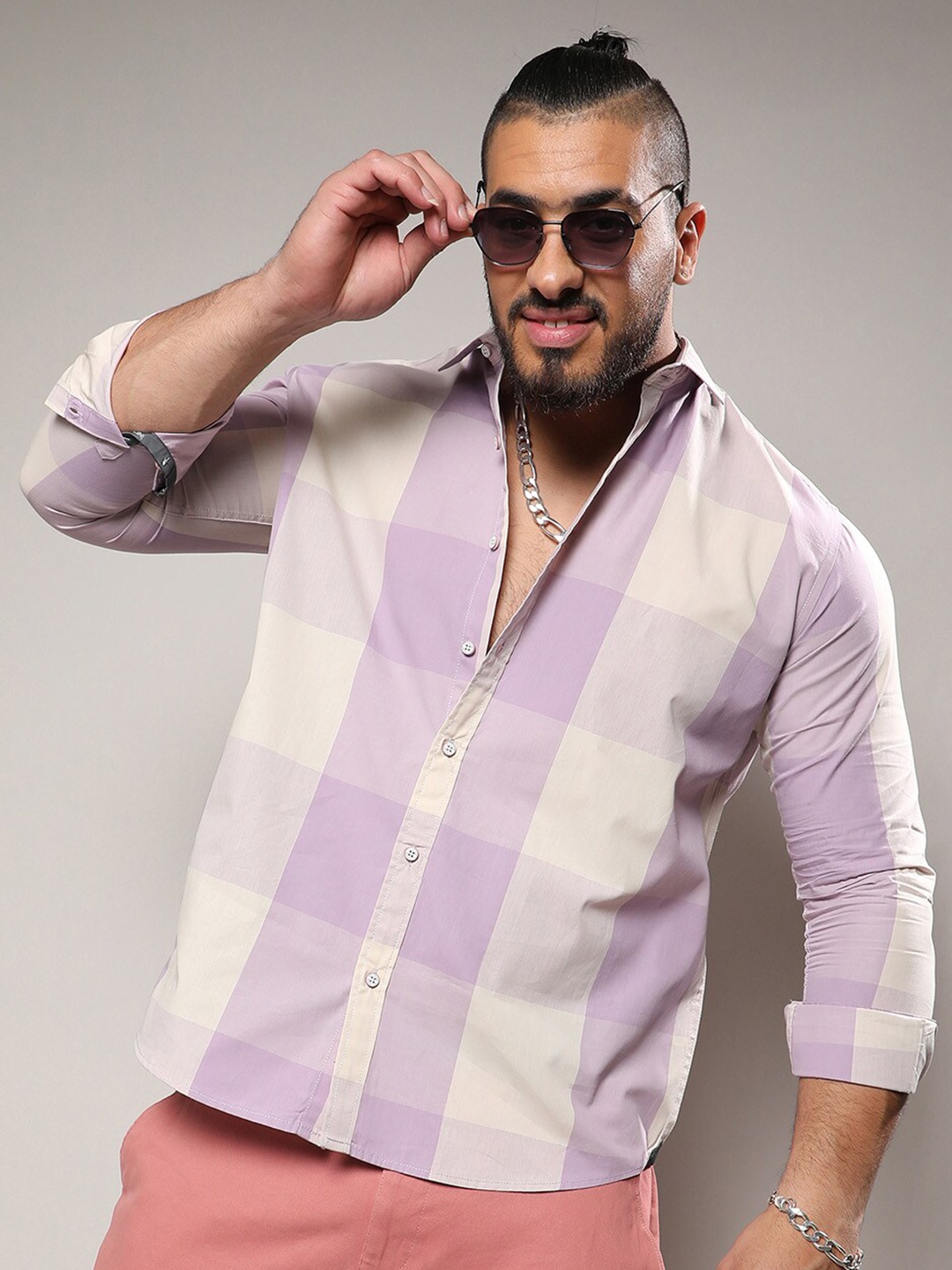 

Instafab Plus Size Classic Buffalo Checked Cotton Casual Shirt, White