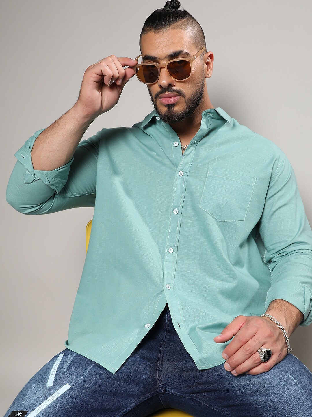 

Instafab Plus Classic Spread Collar Cotton Casual Shirt, Green