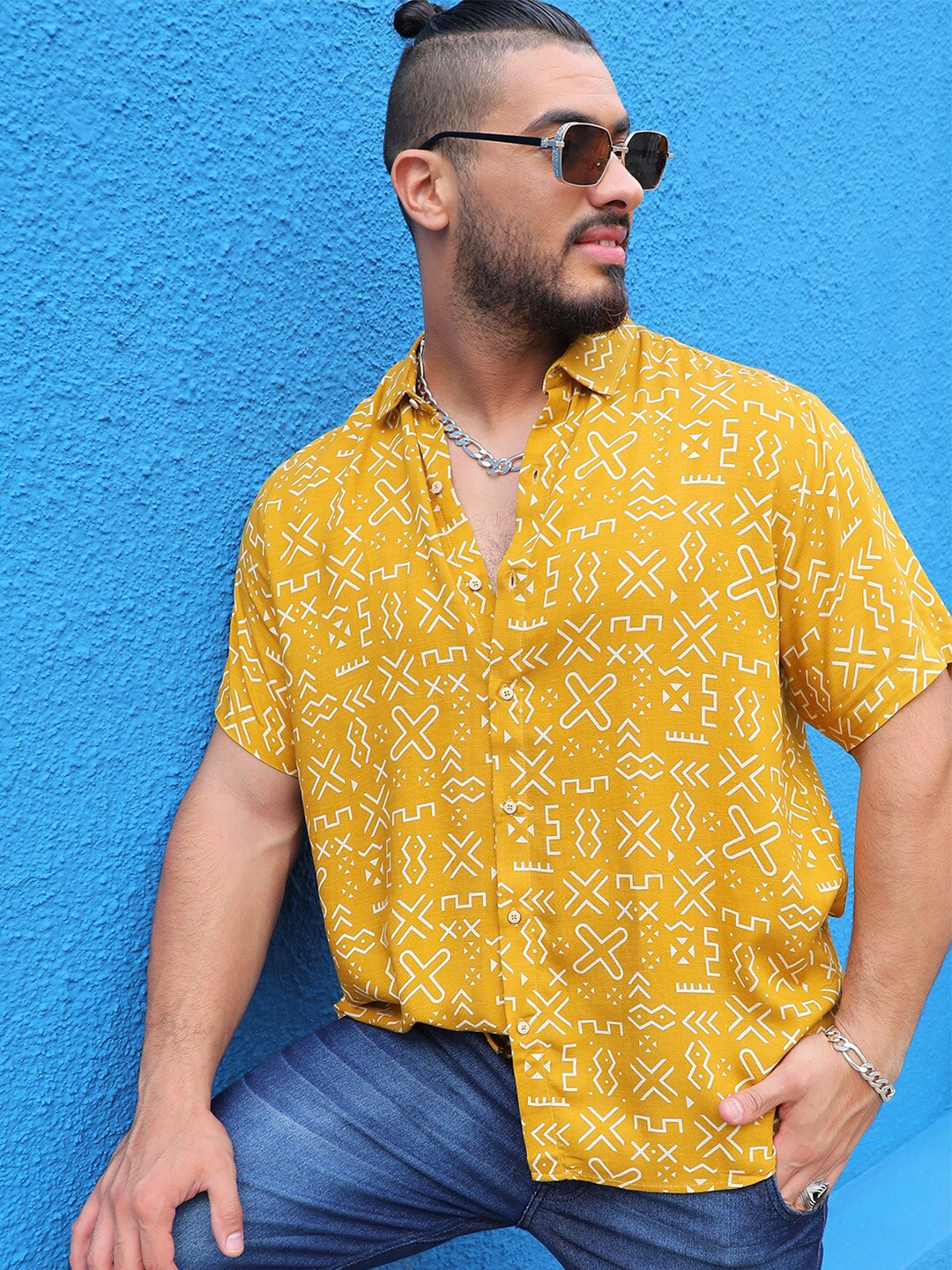 

Instafab Plus Classic Aztec Printed Casual Shirt, Mustard