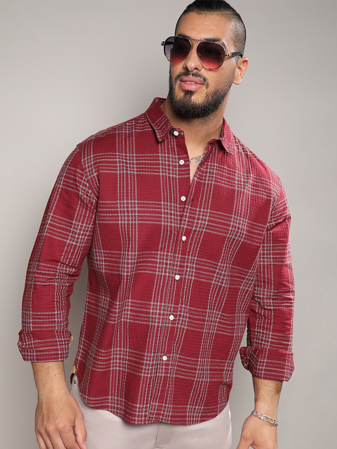 

Instafab Plus Classic Tartan Checked Cotton Casual Shirt, Maroon