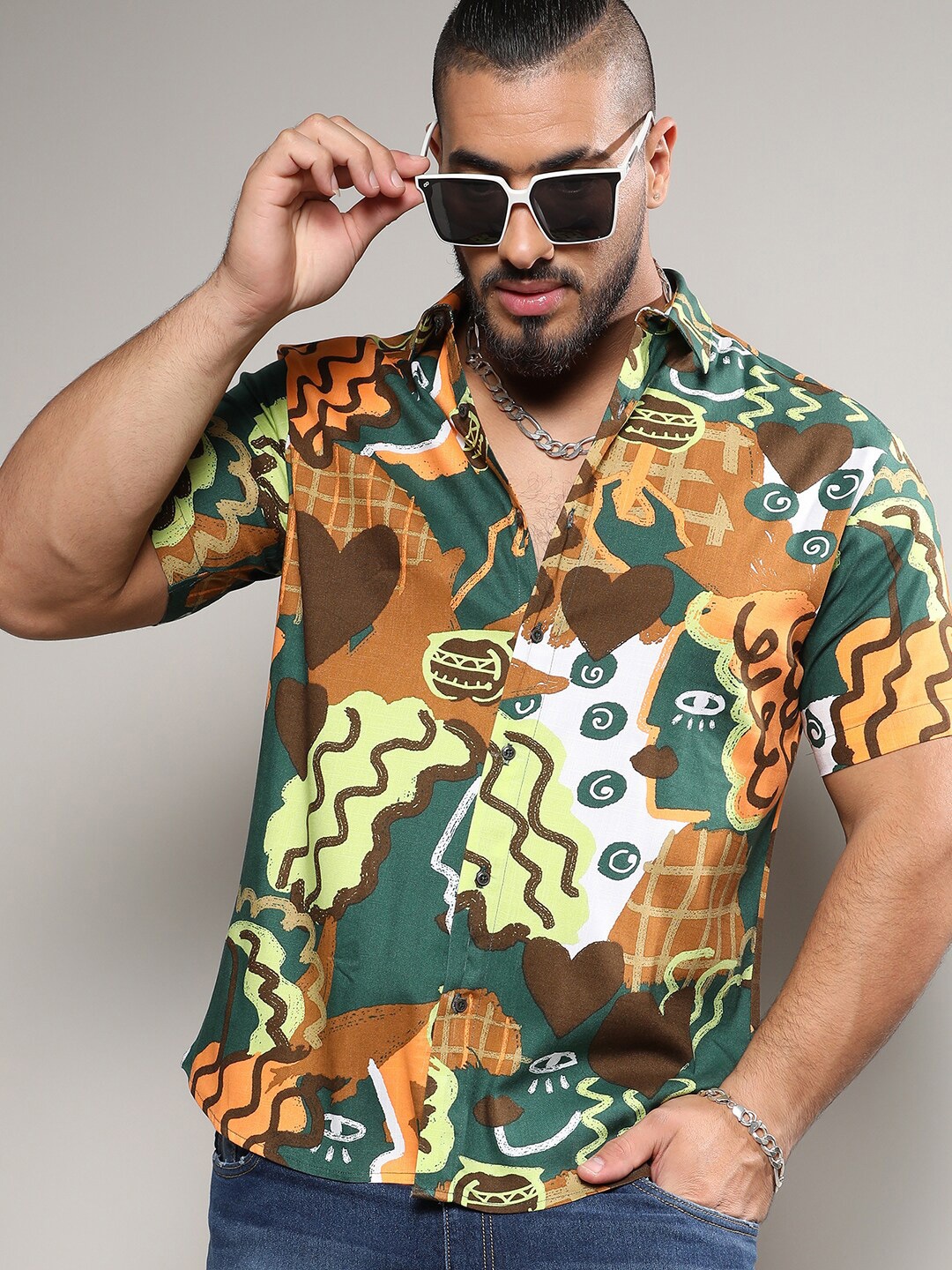 

Instafab Plus Classic Abstract Printed Casual Shirt, Mustard
