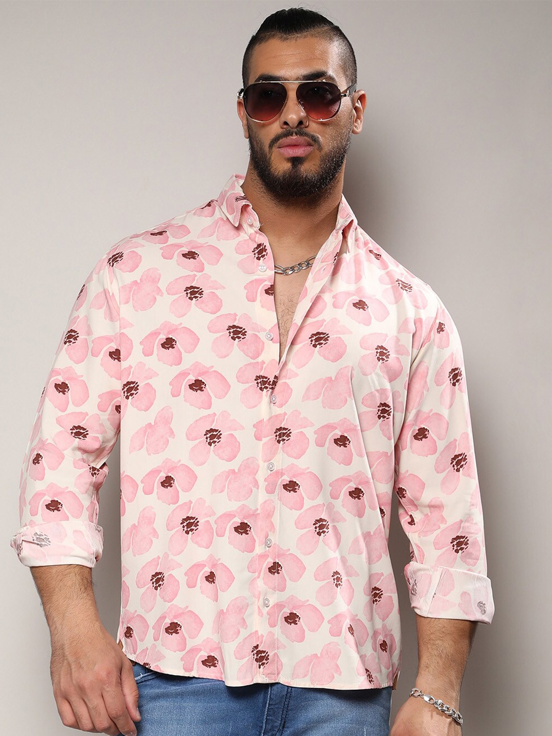

Instafab Plus Floral Printed Spread Collar Casual Shirt, Pink
