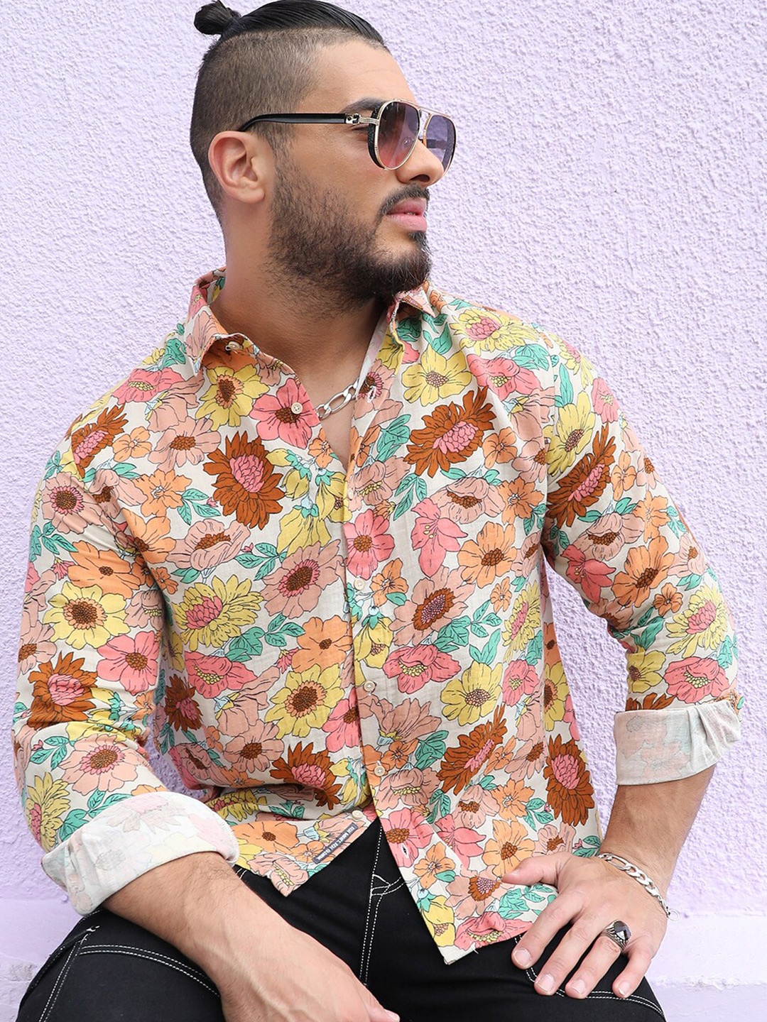 

Instafab Plus Classic Floral Printed Cotton Casual Shirt, Yellow