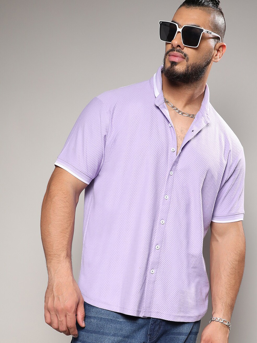

Instafab Plus Self Design Classic Regular Fit Cotton Casual Shirt, Lavender