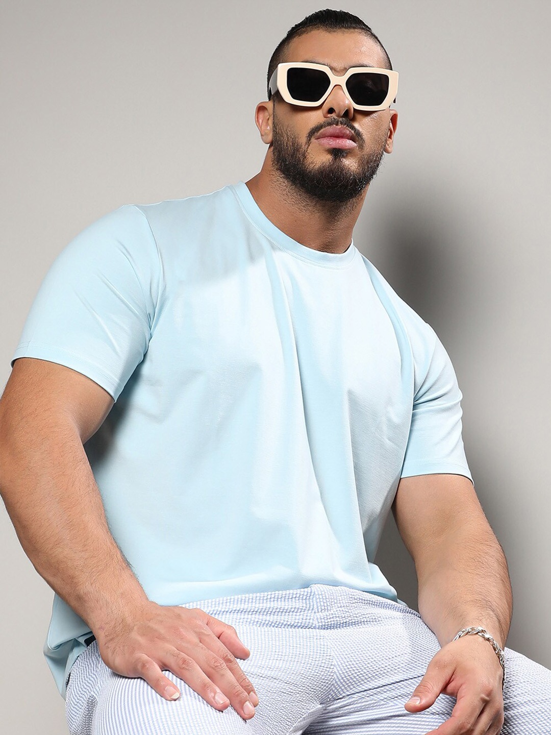

Instafab Plus Round Neck Short Sleeves Cotton T-shirt, Blue