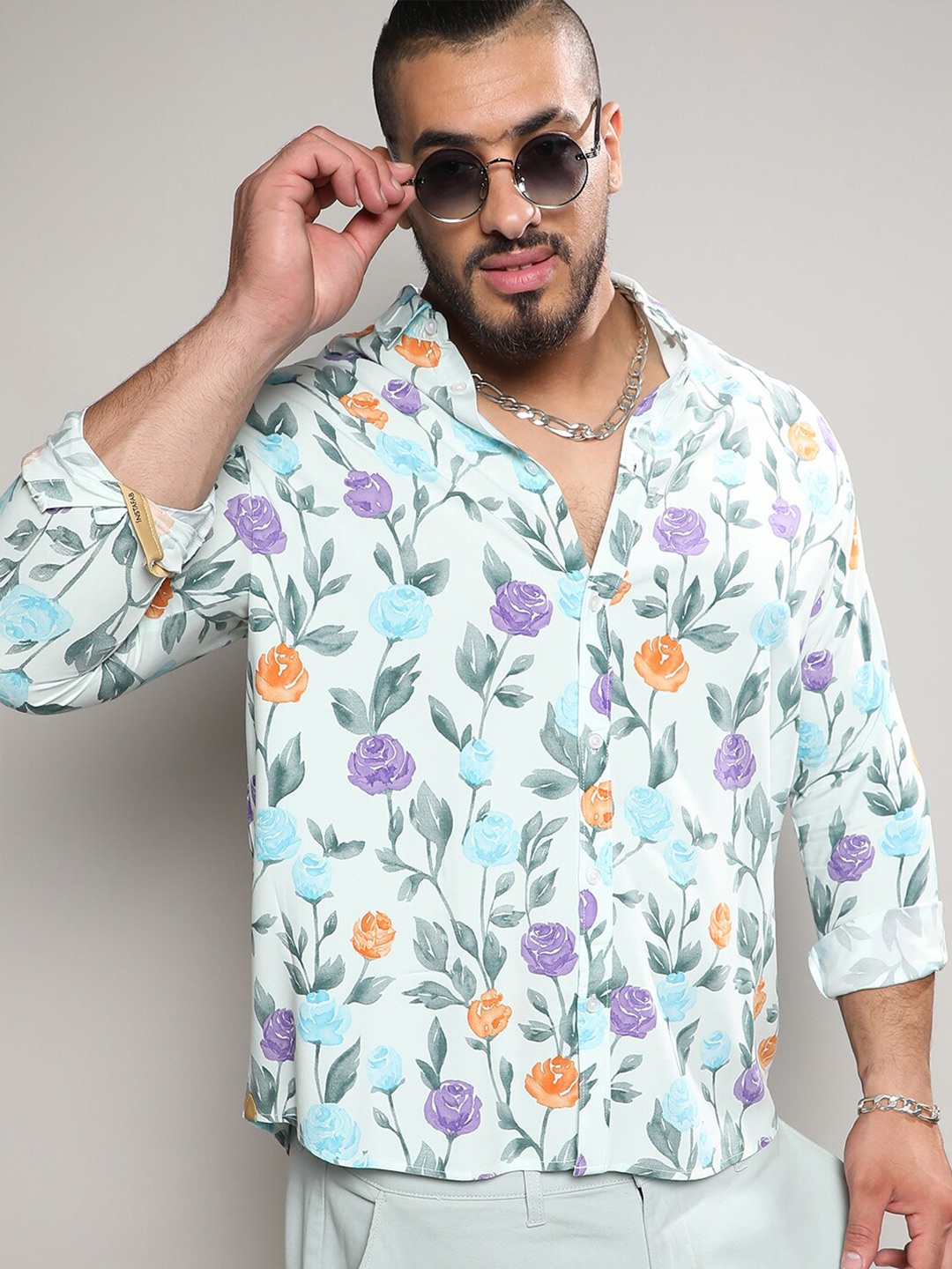 

Instafab Plus Size Floral Printed Classic Regular Fit Casual Shirt, Blue
