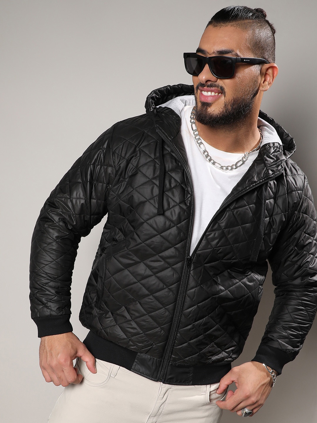 

Instafab Plus Hooded Windcheater Quilted Jacket, Black