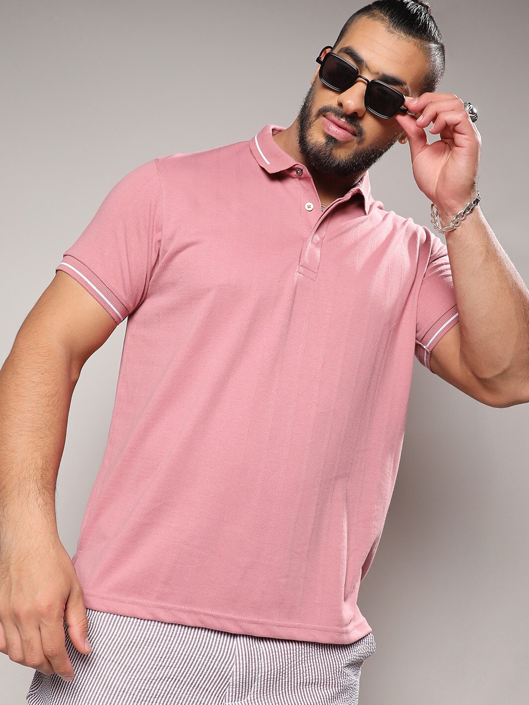 

Instafab Plus Polo Collar Cotton T-shirt, Pink