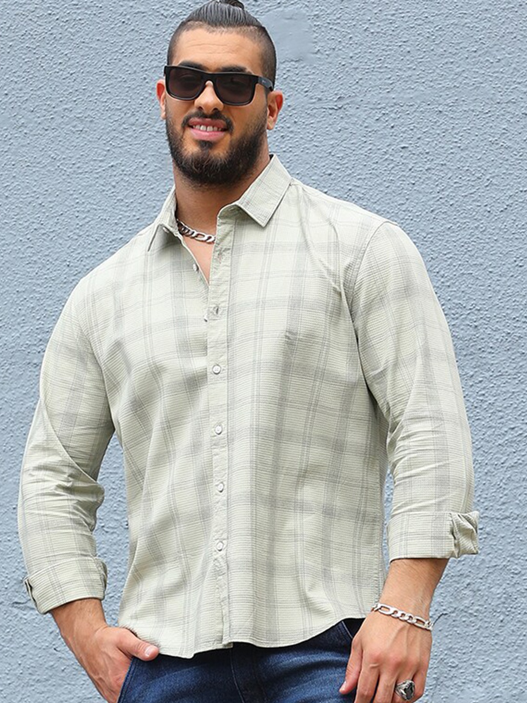 

Instafab Plus Classic Checked Cotton Casual Shirt, Sea green