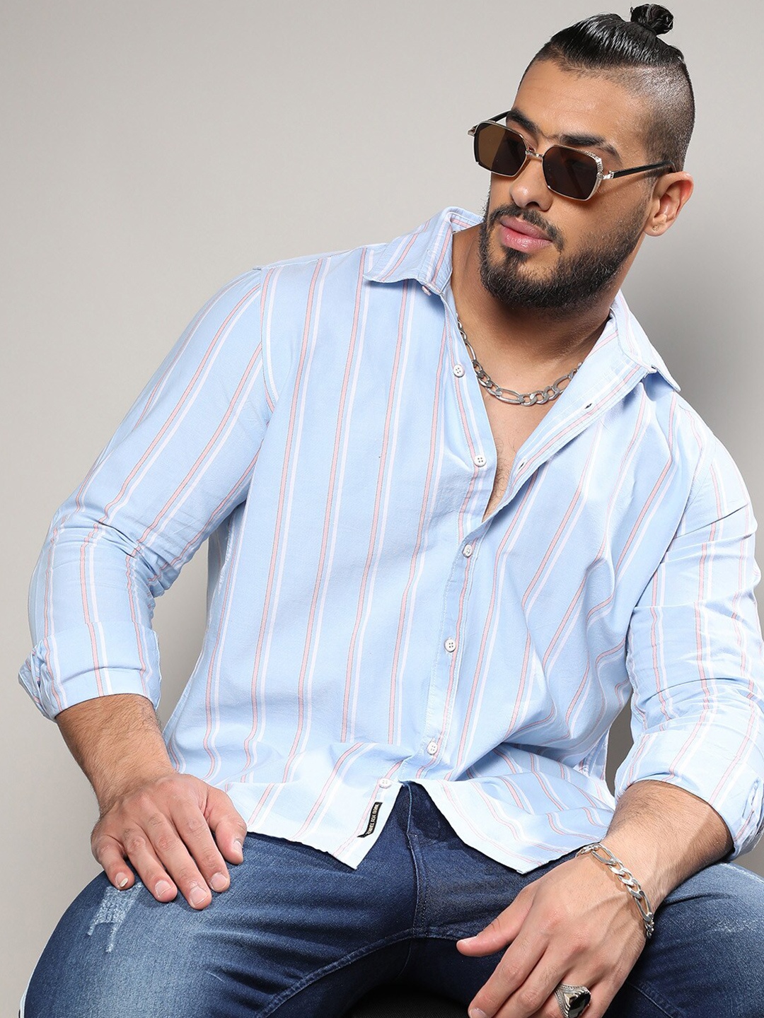 

Instafab Plus Classic Striped Cotton Casual Shirt, Blue