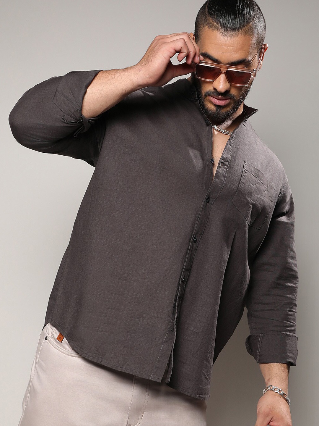 

Instafab Plus Classic Cotton Casual Shirt, Charcoal