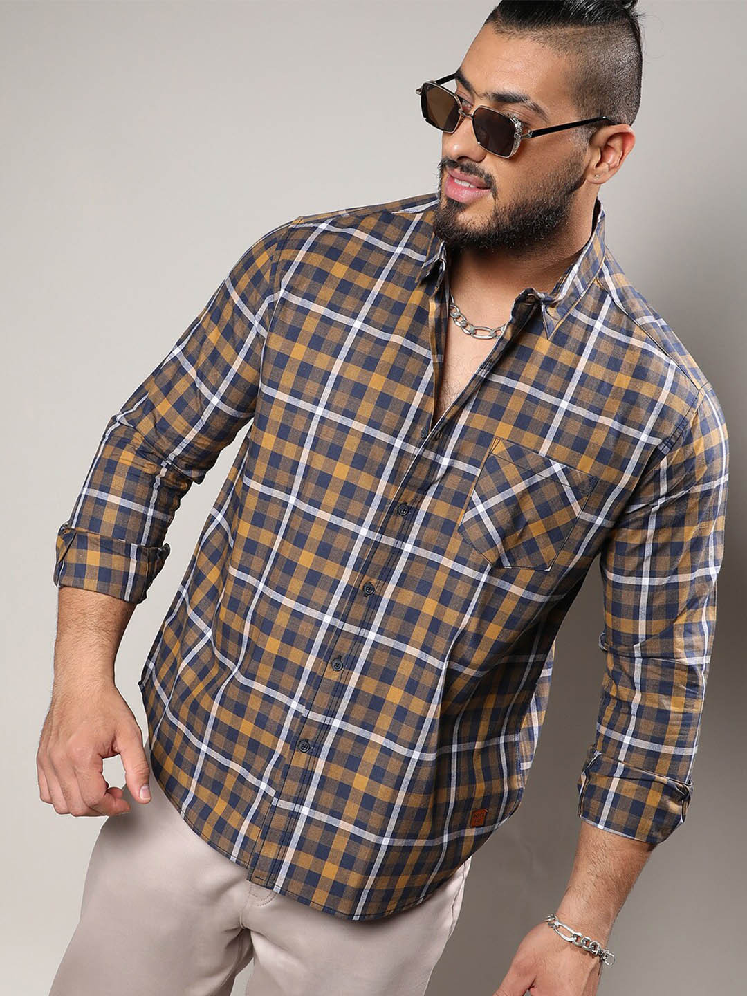 

Instafab Plus Classic Tartan Checks Cotton Casual Shirt, Blue