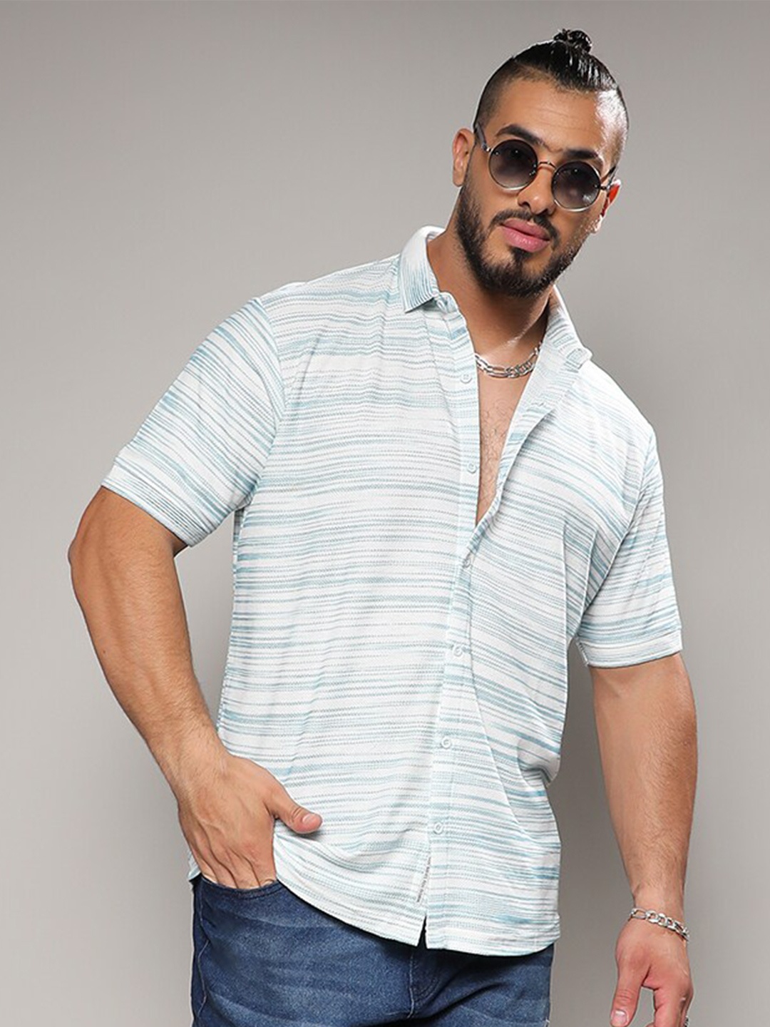 

Instafab Plus Abstract Printed Classic Cotton Casual Shirt, Blue