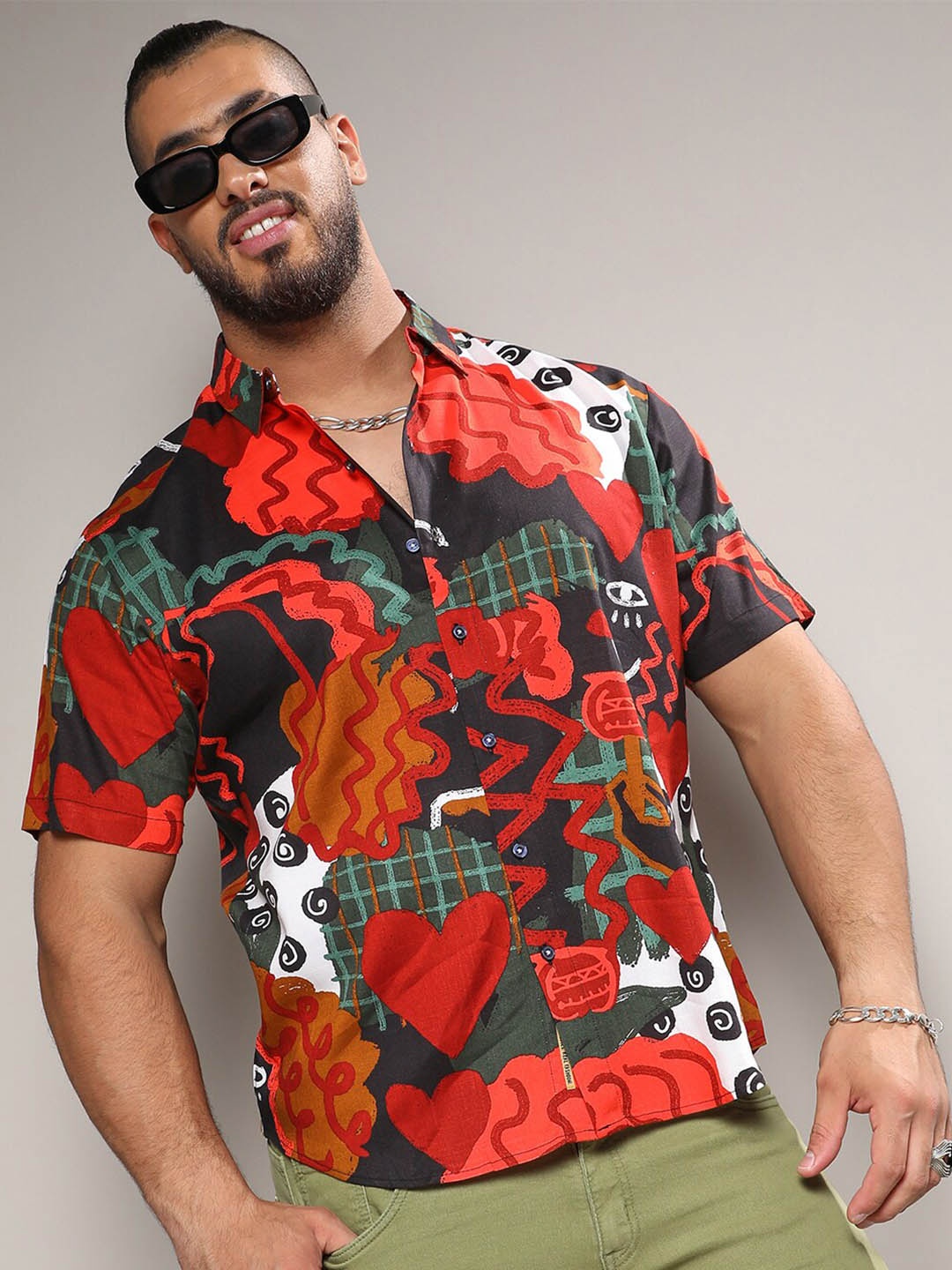 

Instafab Plus Classic Abstract Printed Casual Shirt, Red