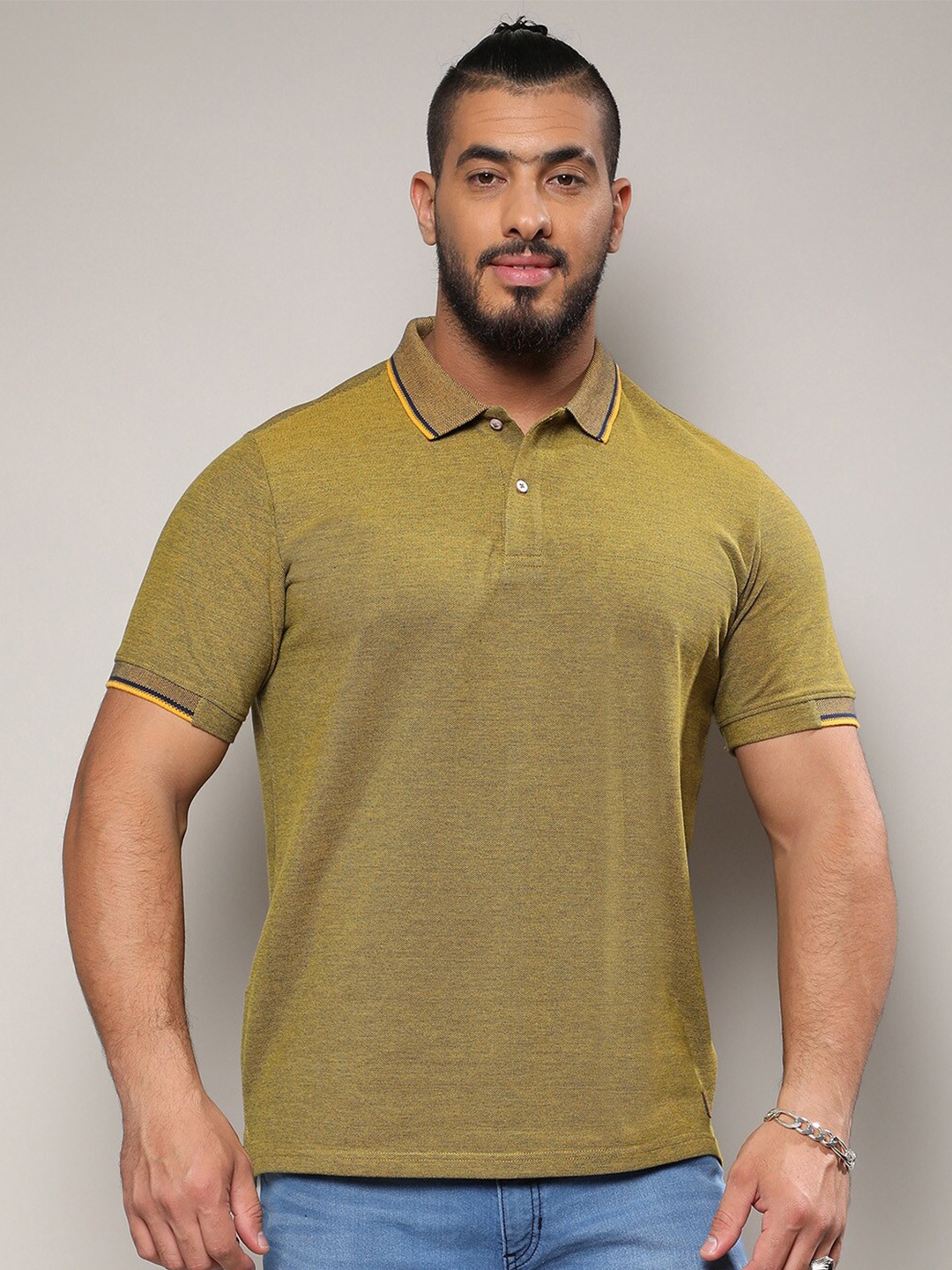 

Instafab Plus Cotton Polo Collar T-shirt, Olive