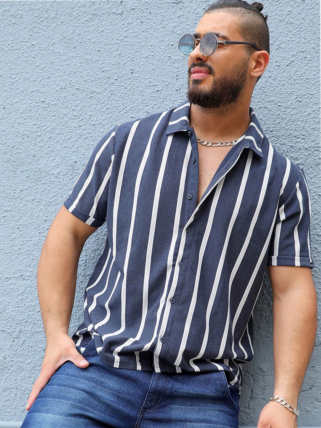 

Instafab Plus Classic Vertical Striped Cotton Casual Shirt, Blue