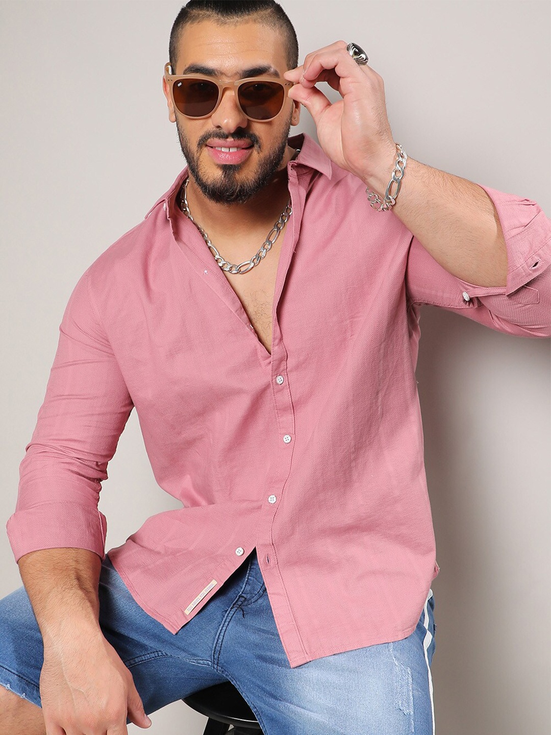 

Instafab Plus Classic Spread Collar Cotton Casual Shirt, Pink