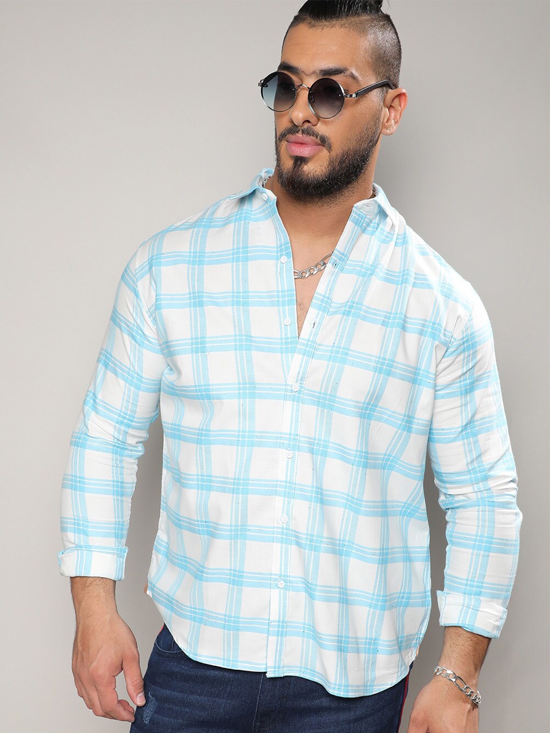 

Instafab Plus Classic Tartan Checked Cotton Casual Shirt, White