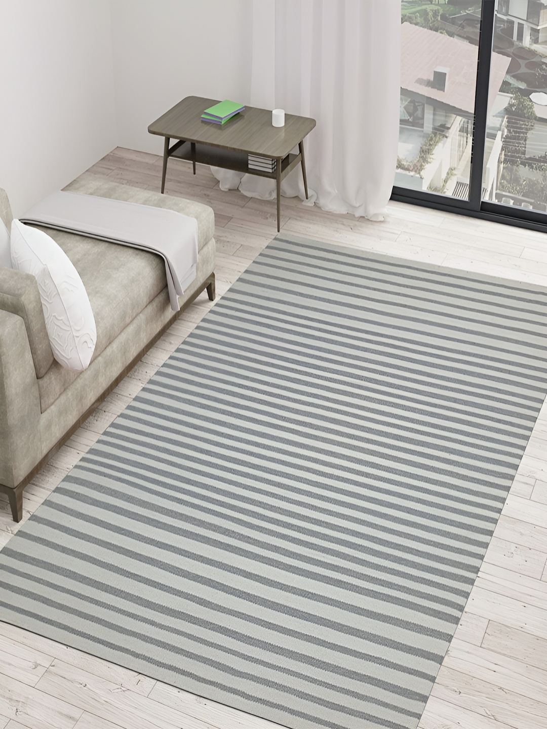 

MRIC Grey Striped Handmade Woollen Carpet