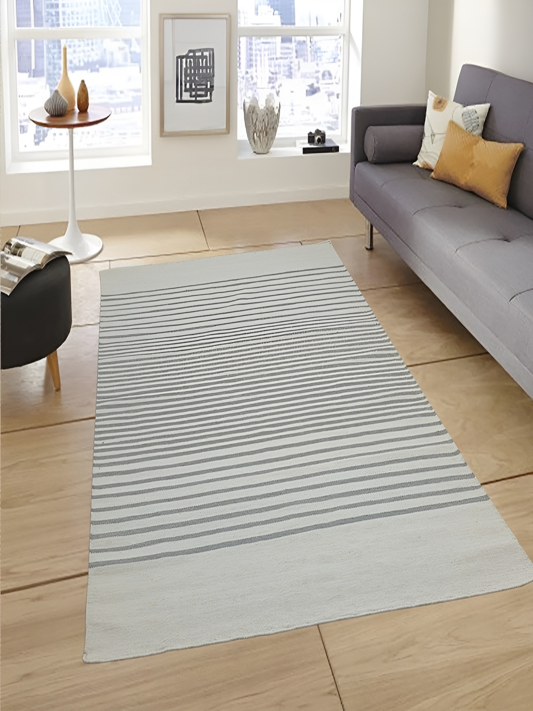 

MRIC Grey Striped Handmade Woollen Carpet