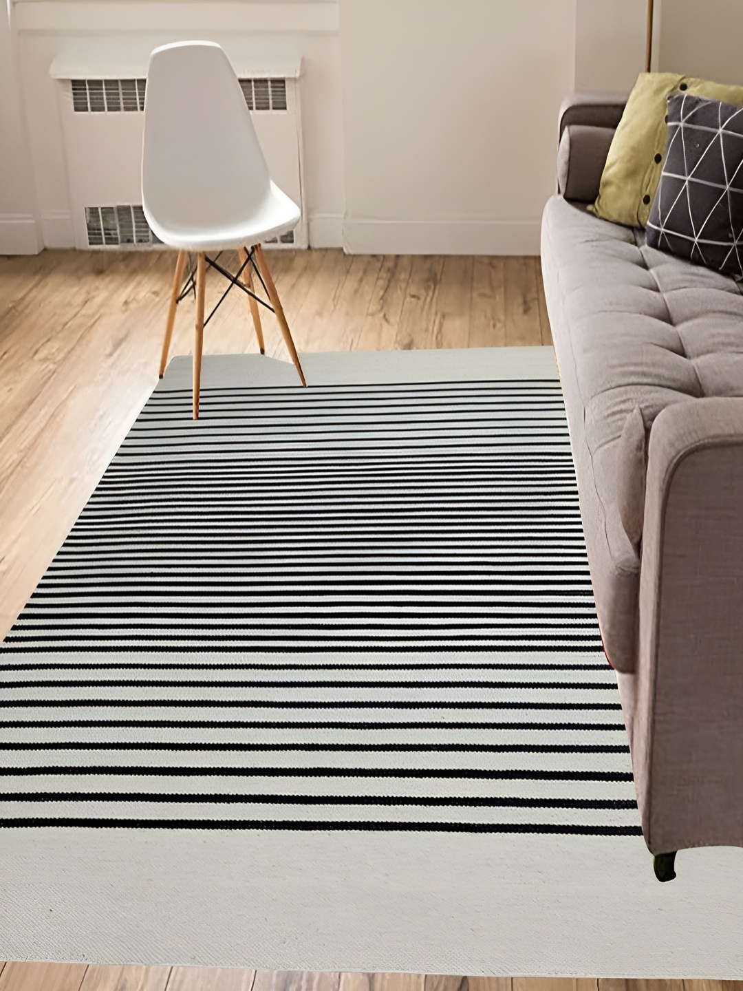 

MRIC White Striped Handmade Woollen Carpet