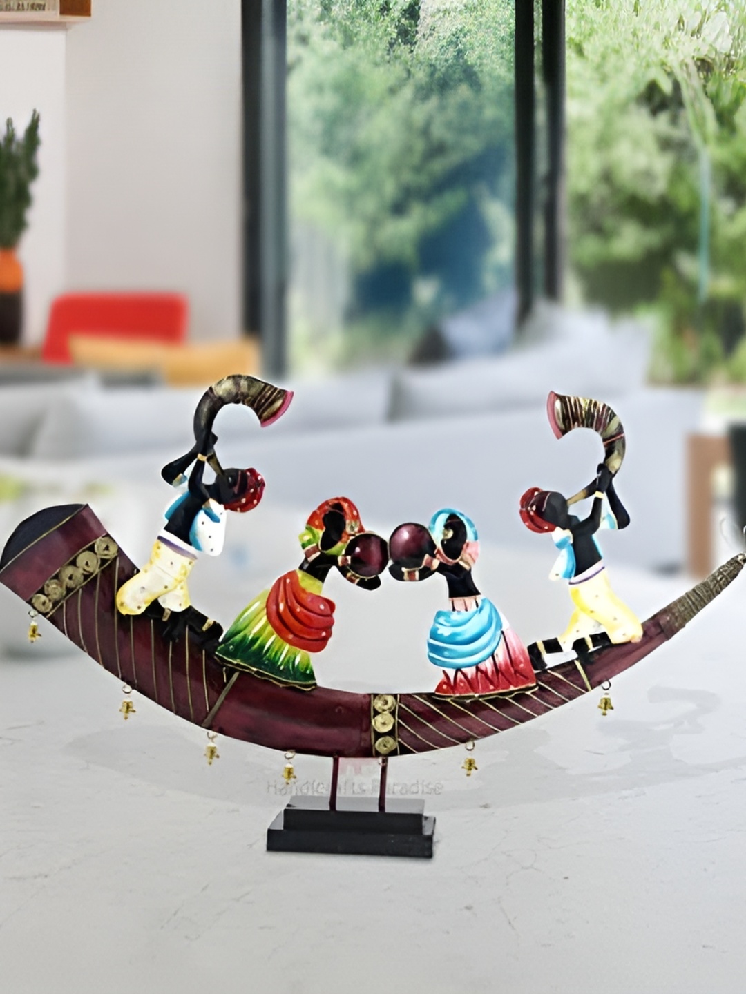

HANDICRAFTS PARADISE Brown & Red Metal Figurine Atique Tribal Art Showpiece