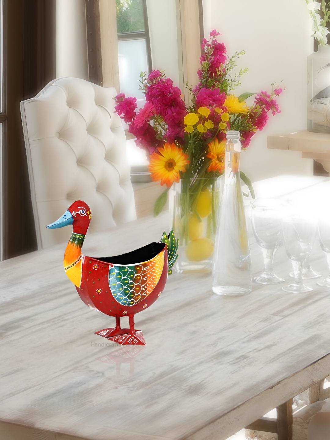 

HANDICRAFTS PARADISE Red & Yellow Figurine Duck shaped Showpiece