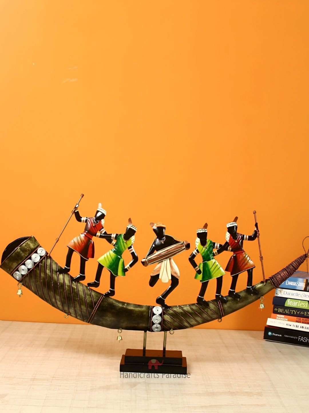 

HANDICRAFTS PARADISE Orange & Green Figurine Tribal Art Handmade Showpiece