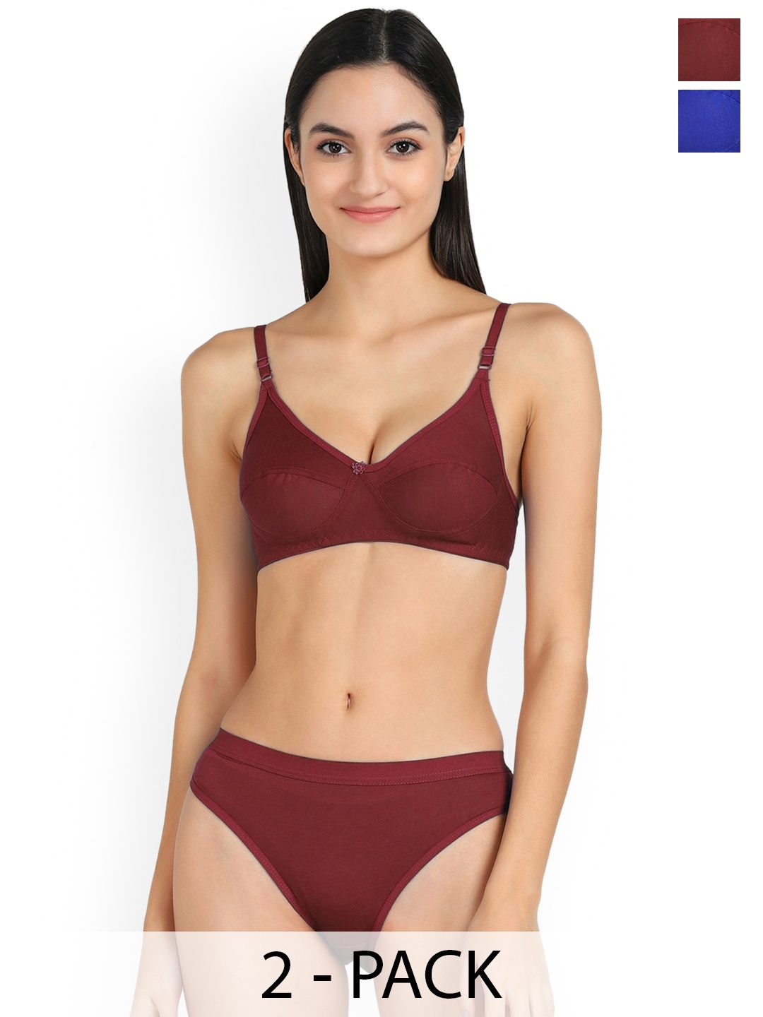 

PIBU Pack Of 2 Cotton Lingerie Set, Blue