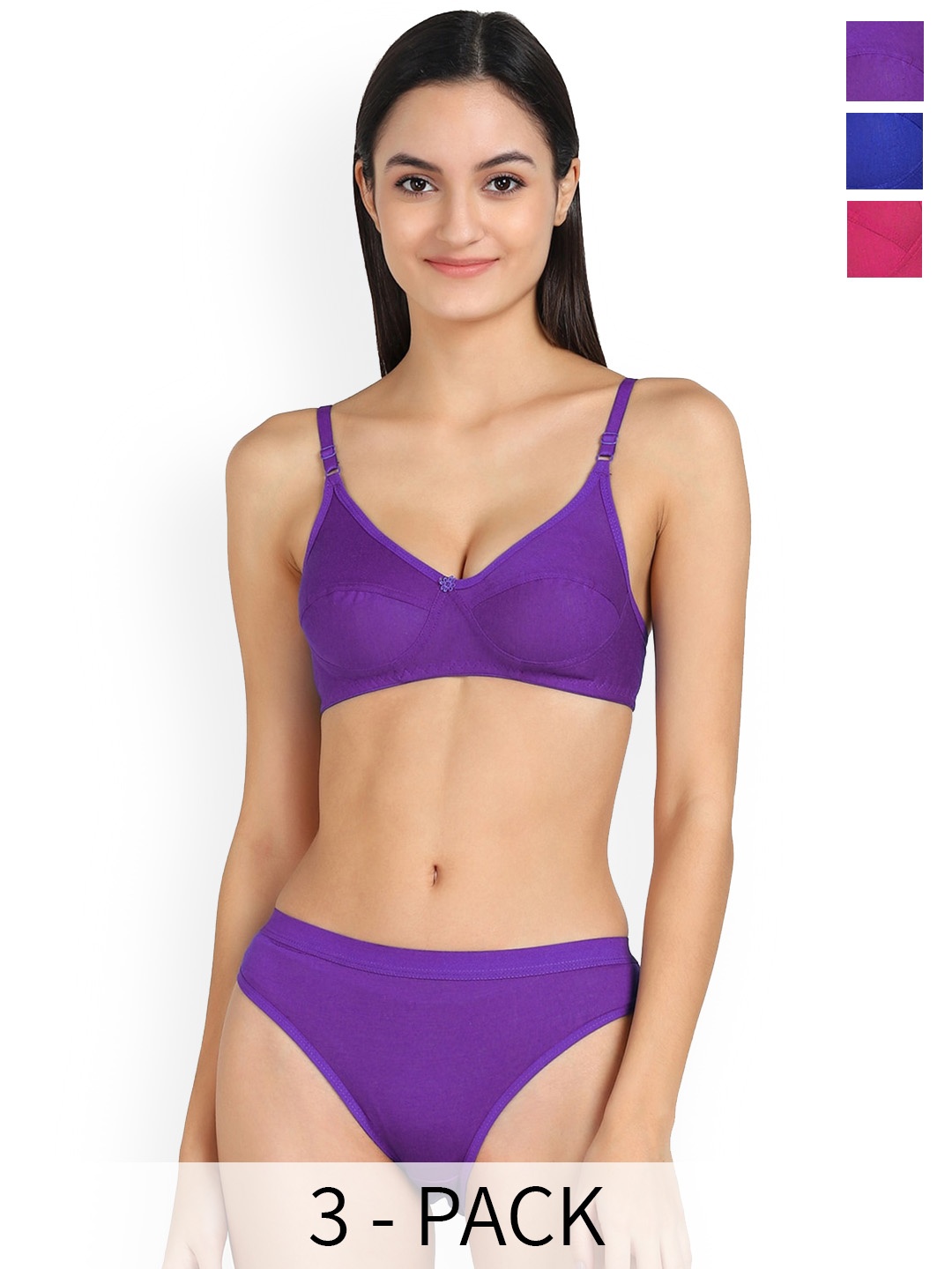 

PIBU Pack Of 3 Cotton Lingerie Set, Blue