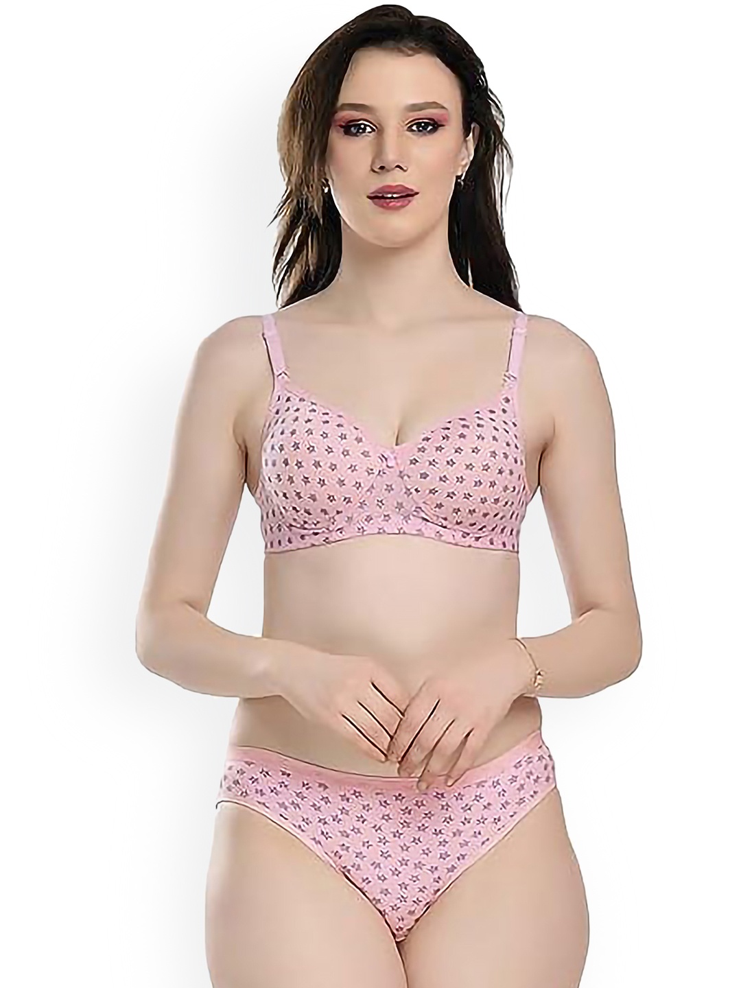 

PIBU Printed Non Padded Cotton Lingerie Set PI_T_STR-PD_Set_Pink_30